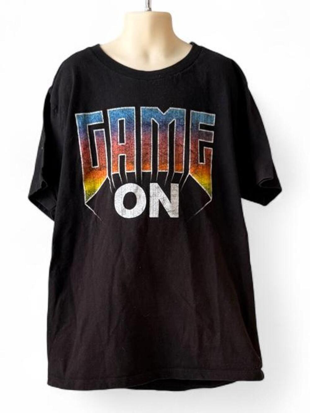 Game on black cotton t shirt...
